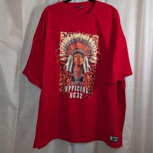 Hustle Gang Of America Red Graphic T-Shirt Mens 4X Native American Chief Print
